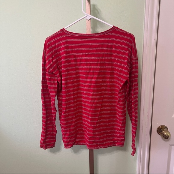 T by Talbots long sleeve top striped Red Silver Medium - Picture 4 of 4
